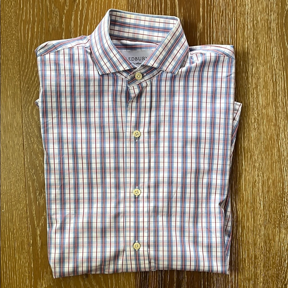 Ledbury Men's Button Plaid Shirt - Red Blue and White S